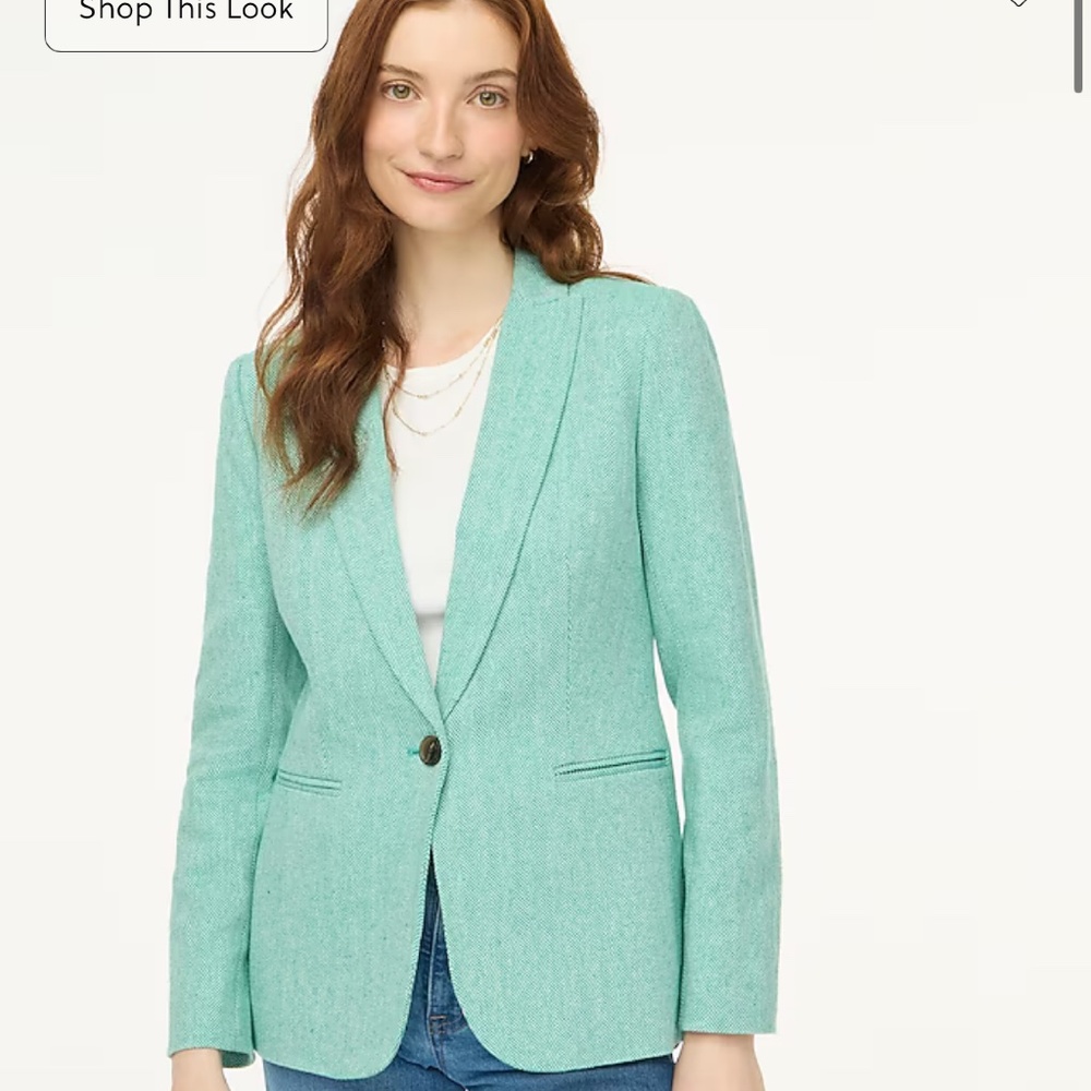 NWT J.Crew Herringbone One-button Blazer 00P Petite Dublin Green Ivory